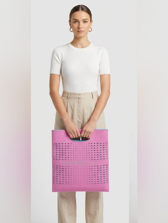 Newbella Handbags - 🍎 NewBella Colorblock Knit Laptop Tote Bag Pink & Cyan Blue Perforated Fabric